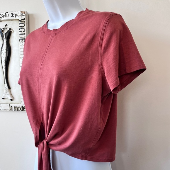 Lululemon Cotton Lycra Stretch Brick Short Sleeve Crop Tie Front Top - Picture 3 of 7
